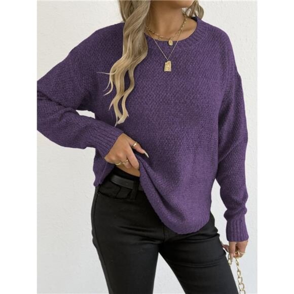 Textured Knit Relaxed Fit Round Neck Sweater - Picture 13 of 16